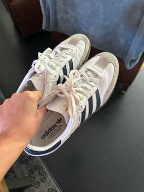 adidas White Sneakers with Navy Three Stripes
